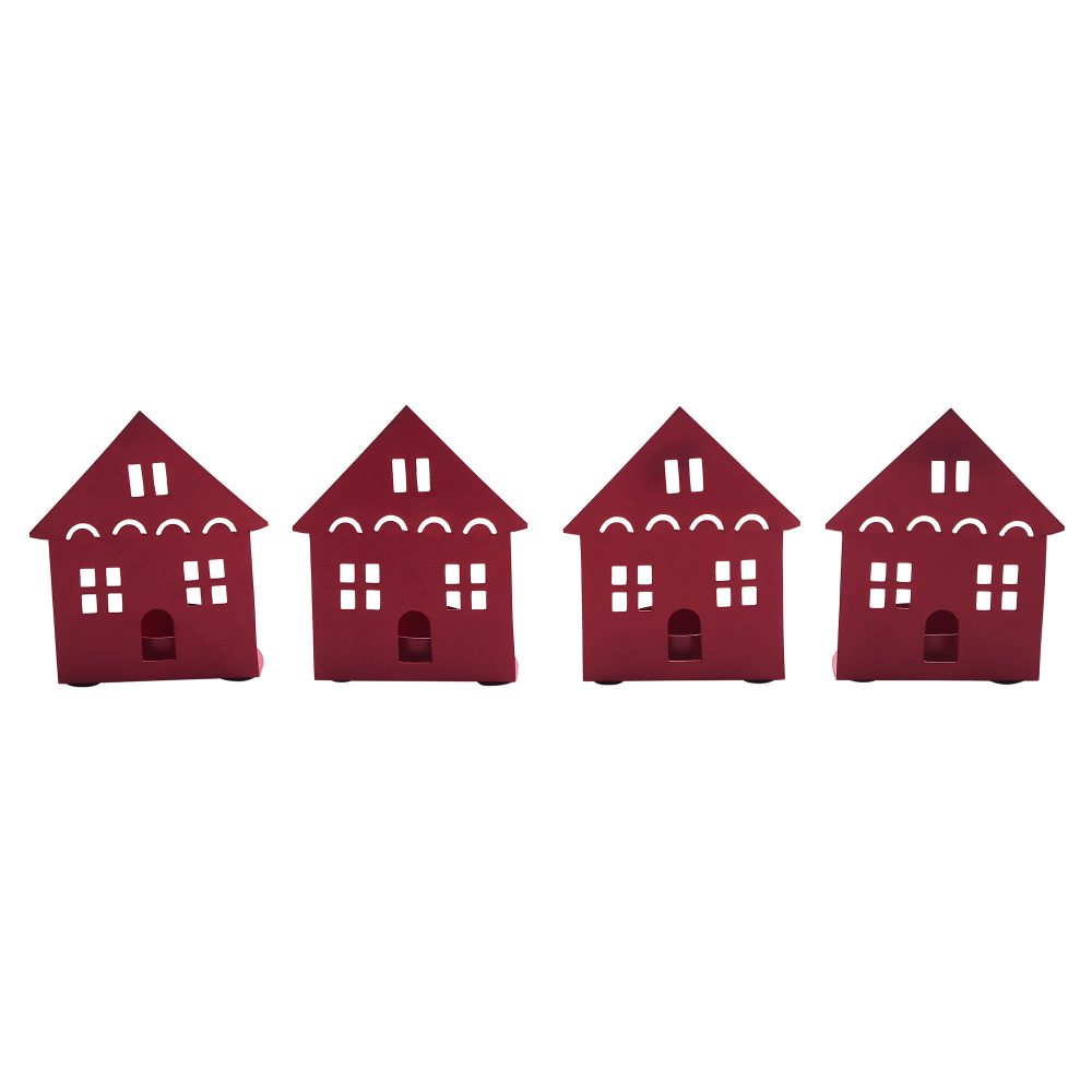 Tealight Holder House Barn Red Set of 4 4.5x3.75x2.25