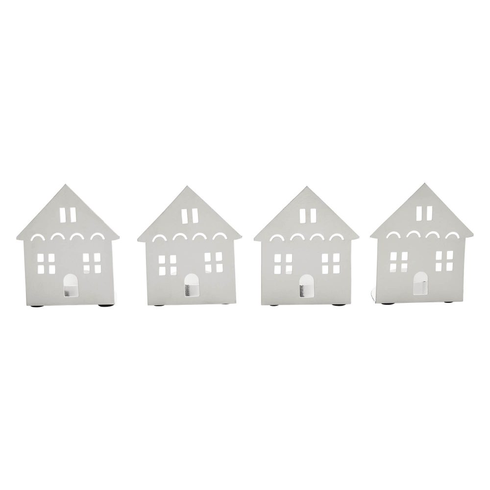 Tealight Holder House Antique White Set of 4 4.5x3.75x2.25