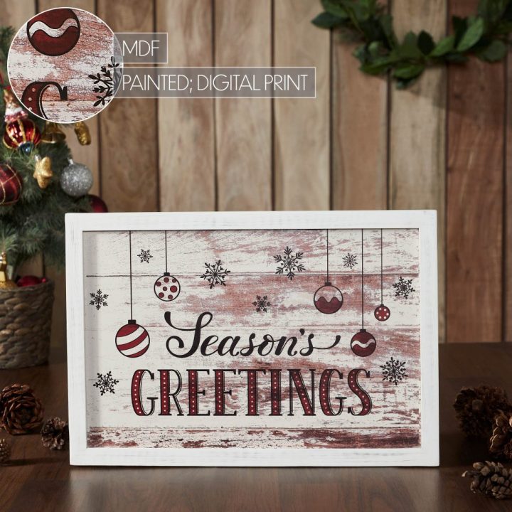 Season's Greetings Ornaments Wall Hanging Sign 11x16