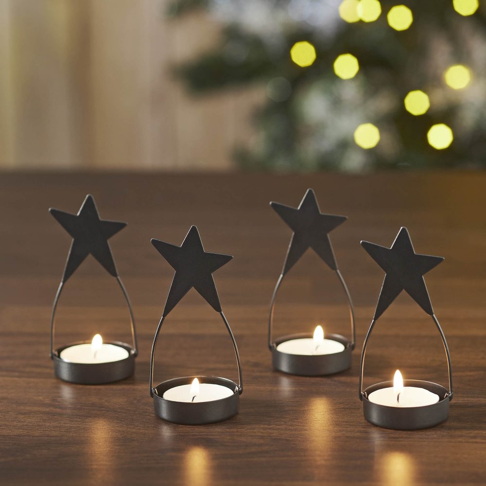 Star Tealight Holder Black Set of 4 4x1.75x1.75