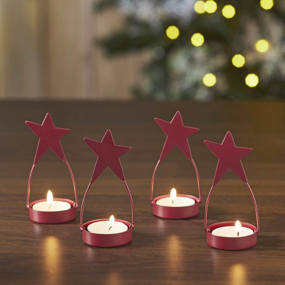 Star Tealight Holder Burgundy Set of 4 4x1.75x1.75