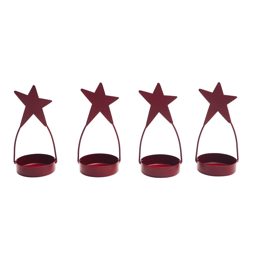 Star Tealight Holder Burgundy Set of 4 4x1.75x1.75