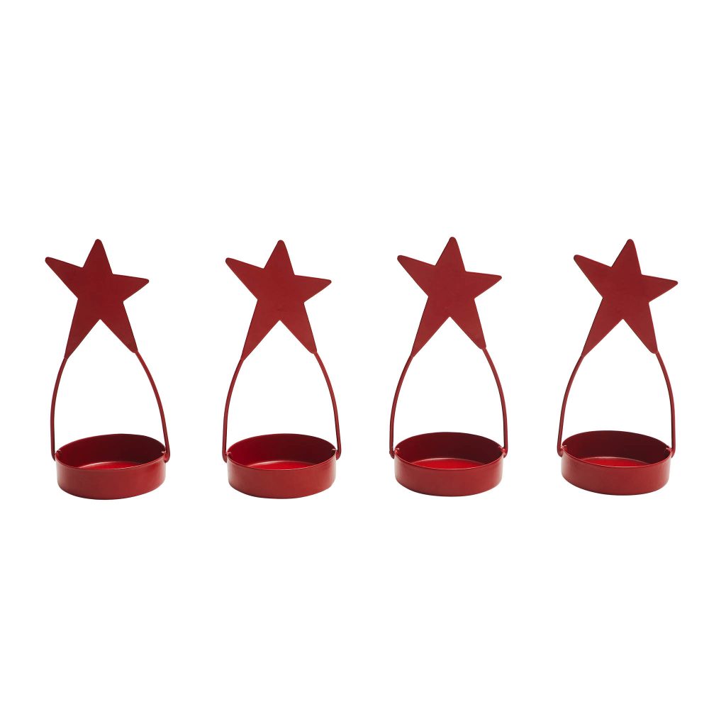 Star Tealight Holder Barn Red Set of 4 4x1.75x1.75