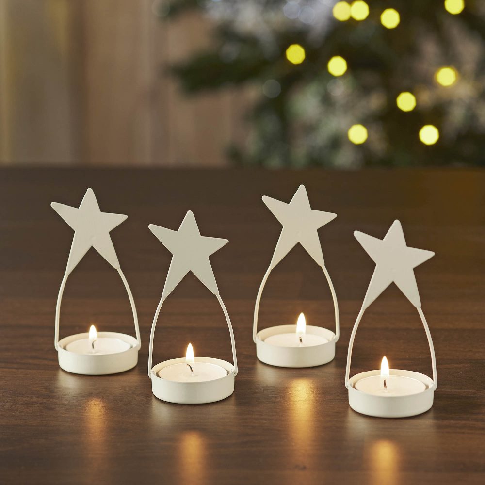 Star Tealight Holder Antique White Set of 4 4x1.75x1.75