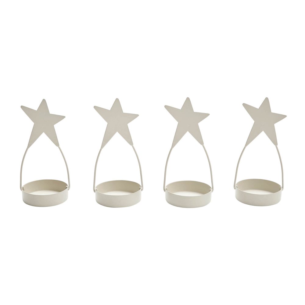 Star Tealight Holder Antique White Set of 4 4x1.75x1.75