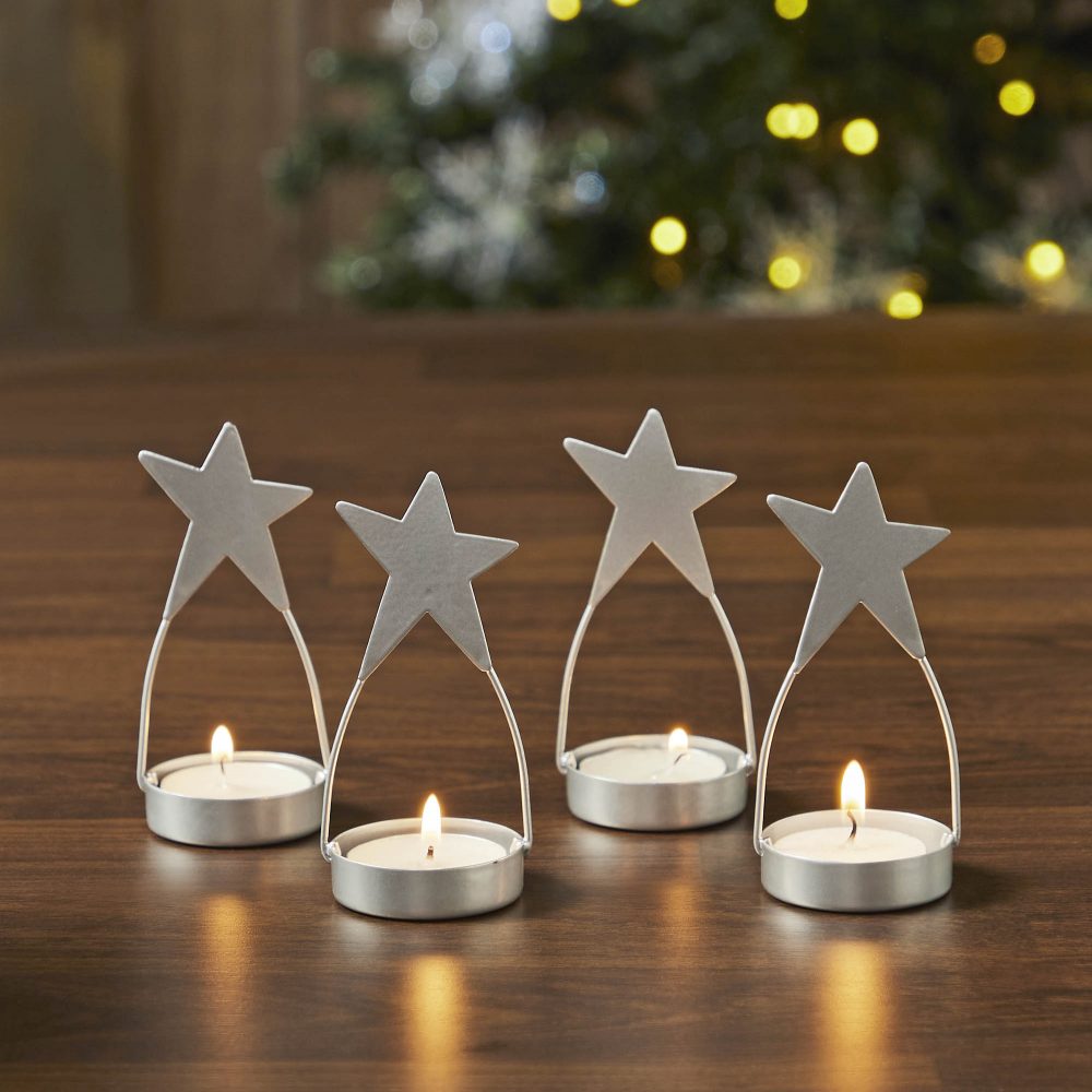 Star Tealight Holder Silver Set of 4 4x1.75x1.75