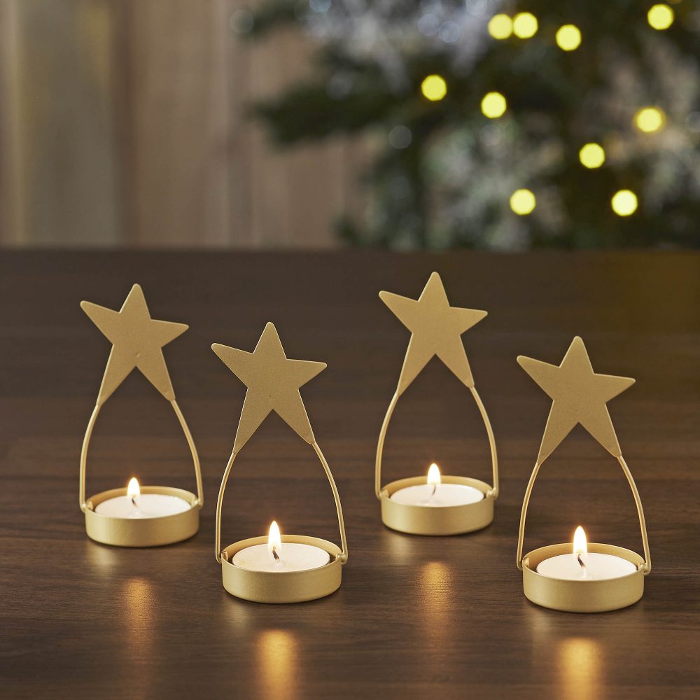 Star Tealight Holder Gold Set of 4 4x1.75x1.75