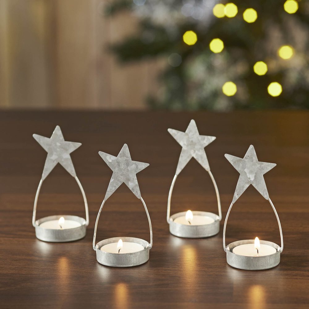 Star Tealight Holder Galvanized Set of 4 4x1.75x1.75