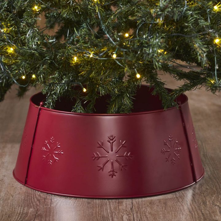 Snowflake Christmas Tree Collar Metal Burgundy 8x20x20