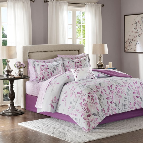 Madison Park Essentials Lafael Comforter Set with Cotton Bed Sheets in Purple, Twin MPE10-376