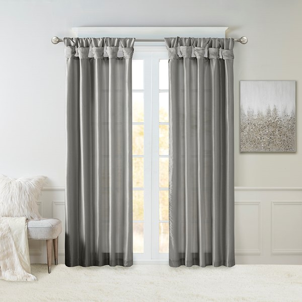 Madison Park Emilia 100% Polyester Solid Faux Silk Lined Twist Tab Window Curtain in Charcoal, 50x108" MP40-6558