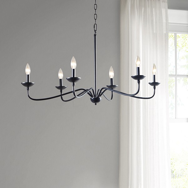 INK+IVY Brighton 6-Light Farmhouse Metal Chandelier in Matte Black MP150-0194