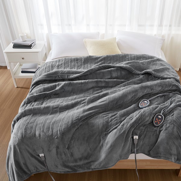 Beautyrest Heated Microlight to Berber Blanket in Grey, Twin BR54-0416