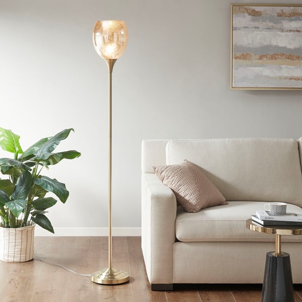 INK+IVY Bellow Uplight Floor Lamp with Mercury Glass Shade in Antique Brass FB154-1165