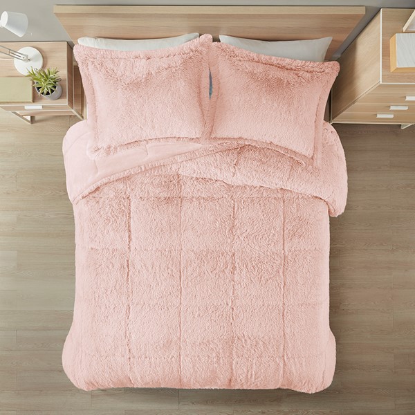 Intelligent Design Malea Shaggy Faux Fur Comforter Mini Set in Blush, Full/Queen ID10-1824