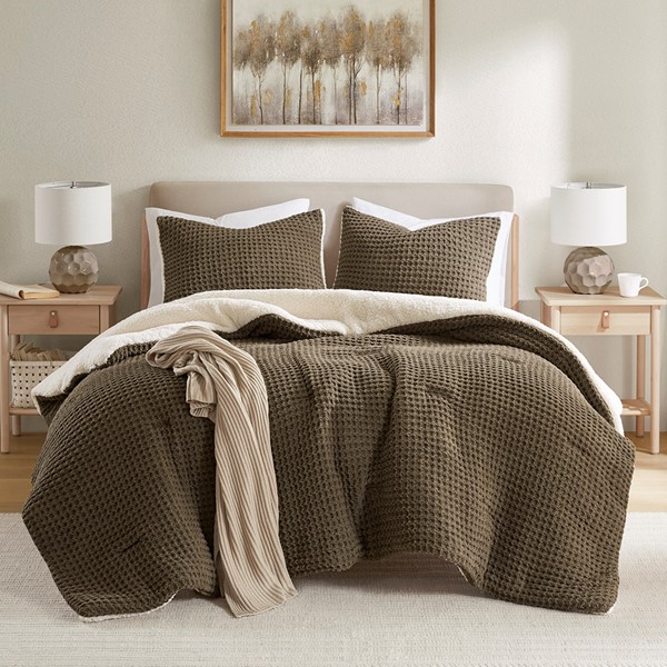 Madison Park Riordan Waffle Knit Chenille Comforter Set in Brown, Twin MP10-8399