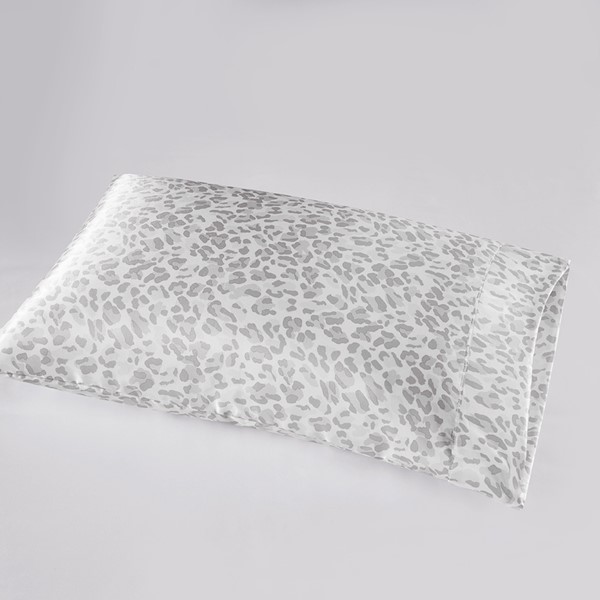 Madison Park Essentials Satin Luxury 2 PC Pillowcases in Gray Leopard, Standard MPE21-1004