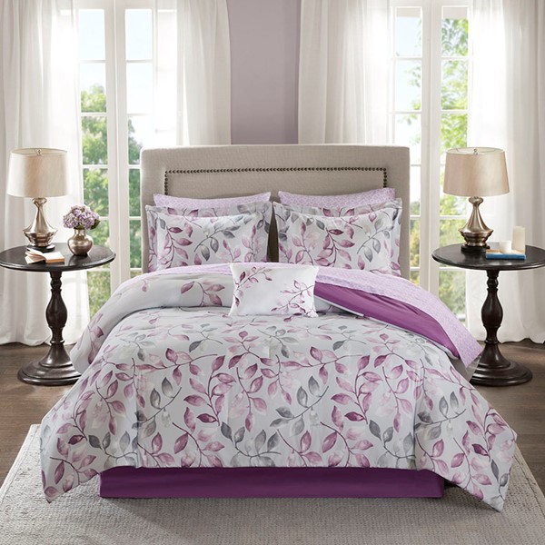 Madison Park Essentials Lafael Comforter Set with Cotton Bed Sheets in Purple, Twin MPE10-376