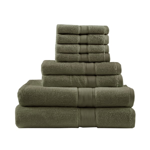 Madison Park Signature 800GSM 100% Cotton 8 Piece Towel Set in Olive Green, 8-Piece MPS73-539