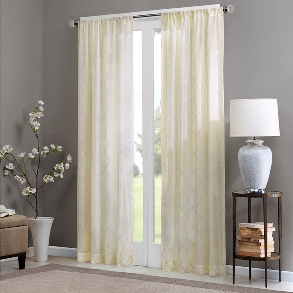 Madison Park Irina Diamond Sheer Window Curtain Panel in Ivory, 50x95" MP40-2333