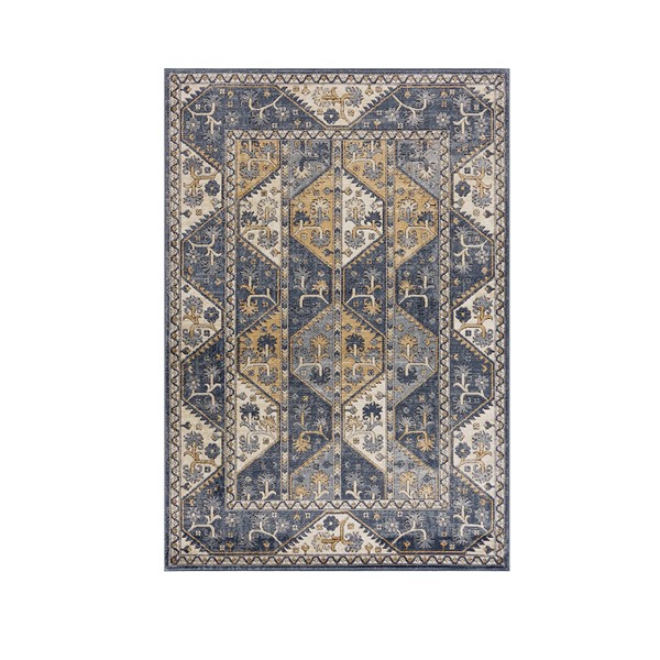 Madison Park Dakota Tiled Border Area Rug in Blue/Cream, 8x10' MP35-7559