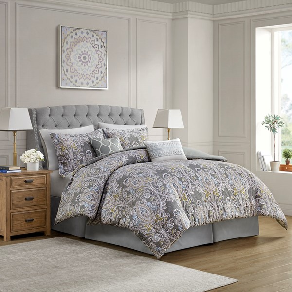 Harbor House Hallie 6 Piece Cotton Comforter Set in Grey, Full HH10-1683