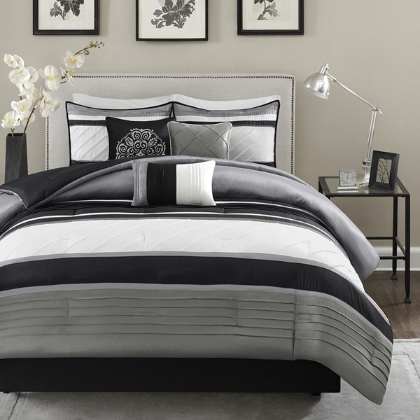 Madison Park Blaire 7 Piece Comforter Set in Grey, King MP10-949