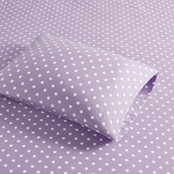 Mi Zone Polka Dot Printed 100% Cotton Sheet Set in Purple, Full MZ20-419