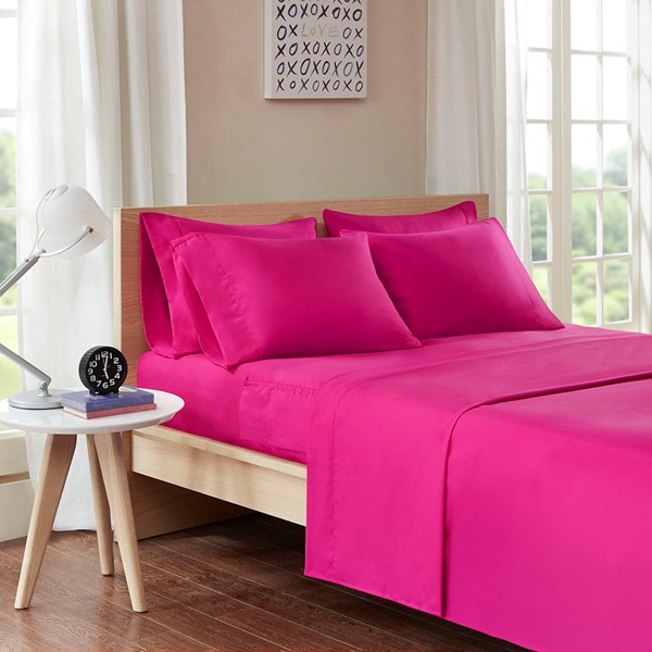 Intelligent Design Microfiber Sheet Set with Side Storage Pockets in Pink, Twin XL ID20-1459