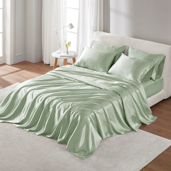 Madison Park Essentials Satin Luxury Sheet Set in Sage, Full MPE20-1124