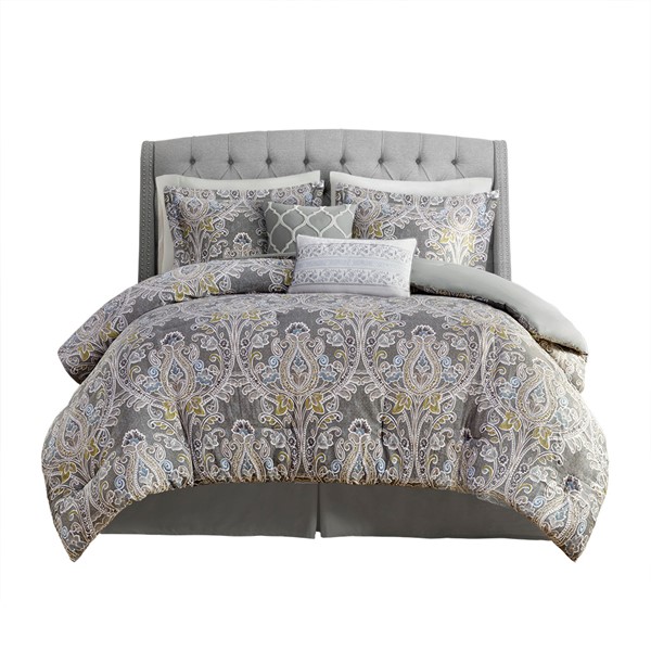 Harbor House Hallie 6 Piece Cotton Comforter Set in Grey, Full HH10-1683