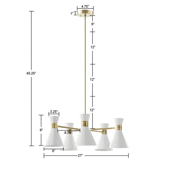 INK+IVY Ezra 5-Light Metal Chandelier in Antique Brass/White II150-0118