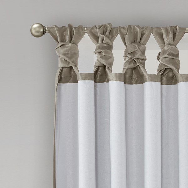 Madison Park Emilia 100% Polyester Solid Faux Silk Lined Twist Tab Total Blackout Window Curtain in Pewter, 50x84" Blackout MP40-7407