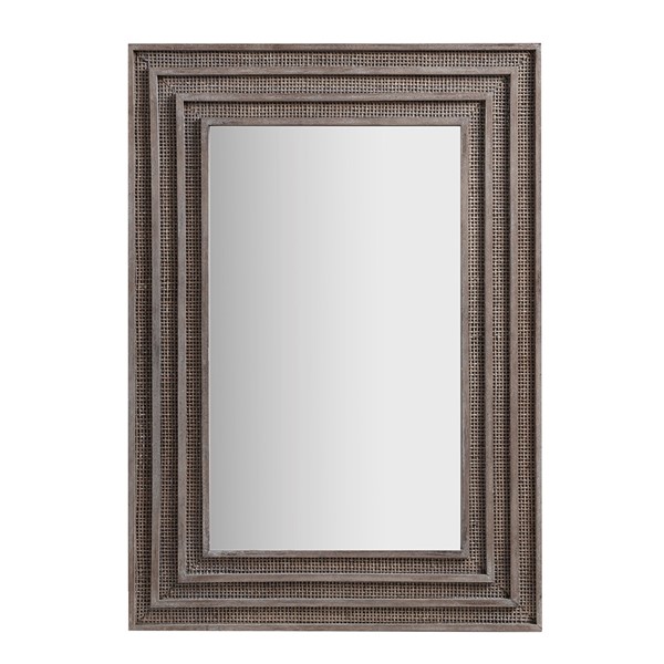 Martha Stewart Naomi Rectangular Wood and Rattan Mirror in Gray MT95F-0088