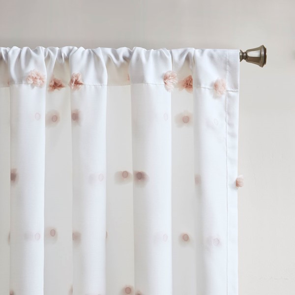 Intelligent Design Sophie Pom Pom Embellished Curtain Panel in Blush, 50x84" ID40-2019