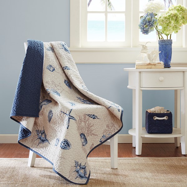 Madison Park Bayside Oversized Printed Microfiber Quilted Throw in Blue, 60x70" MP50-1970