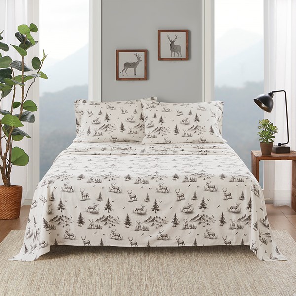 Woolrich Cotton Flannel Sheet Set in Gray Deer Toile, Queen WR20-3991