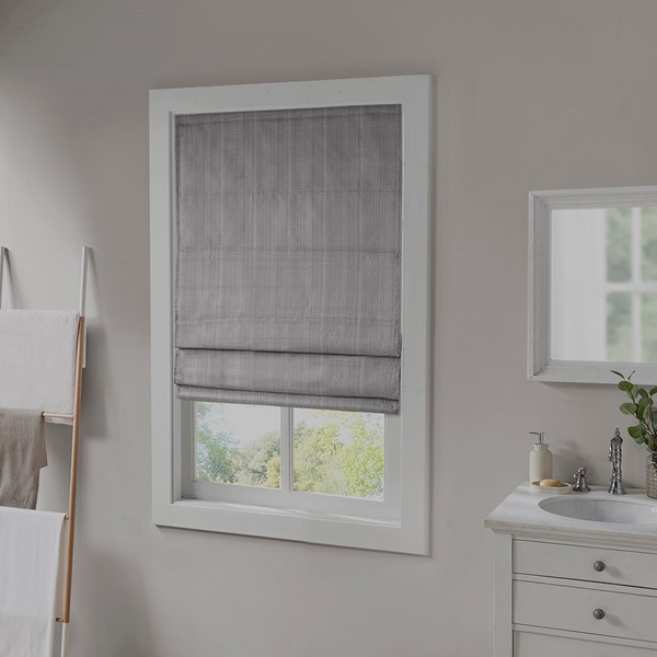 Madison Park Galen Basketweave Cordless Roman Shade Collection in Grey, 27x64" Blackout MP40-7989