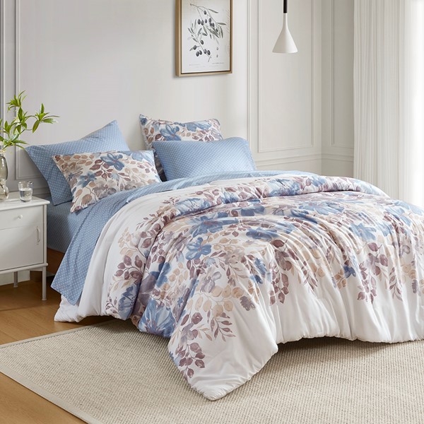 Madison Park Essentials Luna Floral Comforter Set with Bed Sheets in Blue, Twin MPE10-1058