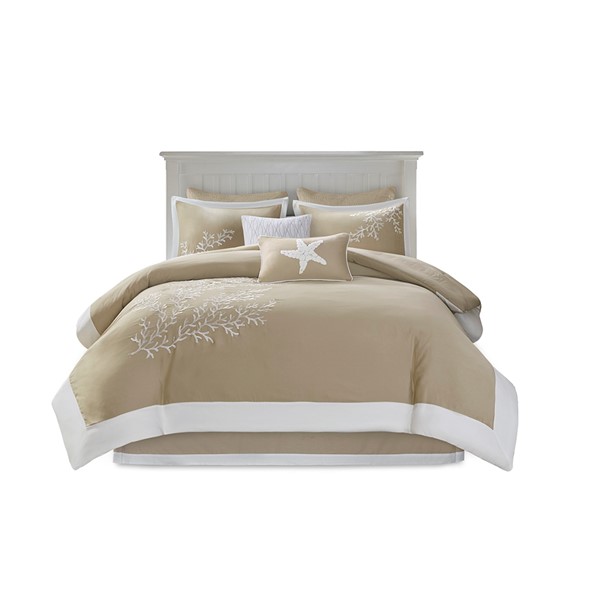 Harbor House Coastline 6 Piece Oversized Cotton Jacquard Comforter Set in Khaki, Queen HH10-1545