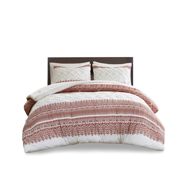 INK+IVY Mila 3 Piece Cotton Comforter Set with Chenille Tufting in Auburn, King/Cal King II10-1316