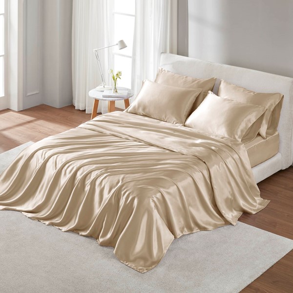 Madison Park Essentials Satin Luxury Sheet Set in Champagne, Full MPE20-1159