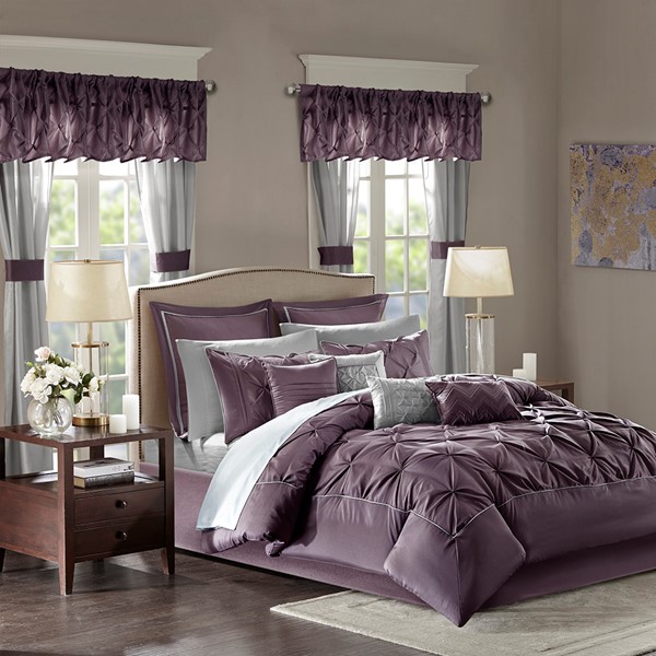 Madison Park Essentials Joella 24 Piece Room in a Bag in Plum, Queen MPE10-698