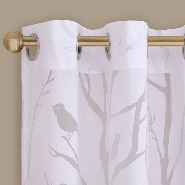 Madison Park Averil Grommet Top Sheer Bird on Branches Burnout Window Curtain in White, 50x95" MP40-3008