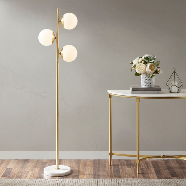 INK+IVY Holloway 3-Globe Light Floor Lamp with Marble Base in White/Gold MPS154-0087