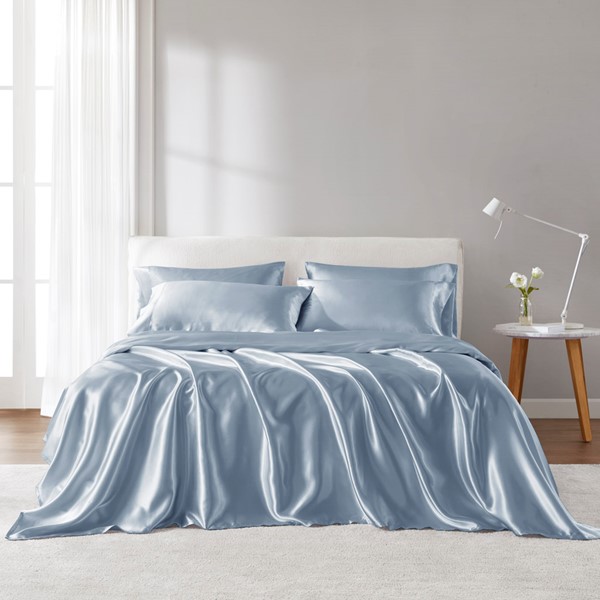 Madison Park Essentials Satin Luxury Sheet Set in Blue, Twin MPE20-1130