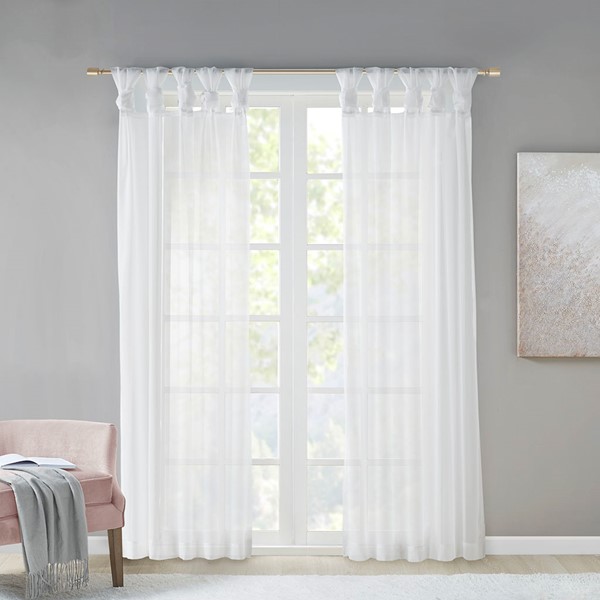 Madison Park Ceres Twist Tab Voile Sheer Window Pair in White, 2-PK 50x63" MP40-5467