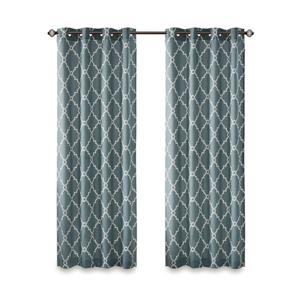 Madison Park Saratoga Fretwork Print Grommet Top Window Curtain Panel in Blue/White, 50x108" MP40-2026