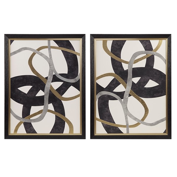 Madison Park Moving Midas Gold Foil Abstract 2-piece Framed Canvas Wall Art Set in Black MP95C-0284