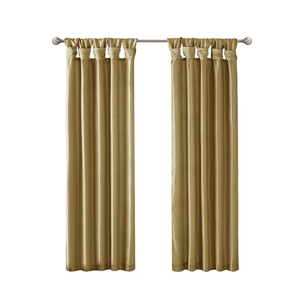 Madison Park Emilia 100% Polyester Solid Faux Silk Lined Twist Tab Window Curtain in Bronze, 50x108" MP40-2686